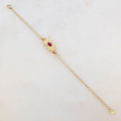 Bracelet deux rangs, 1 pièce ovale émaillée collée sur 2 feuilles