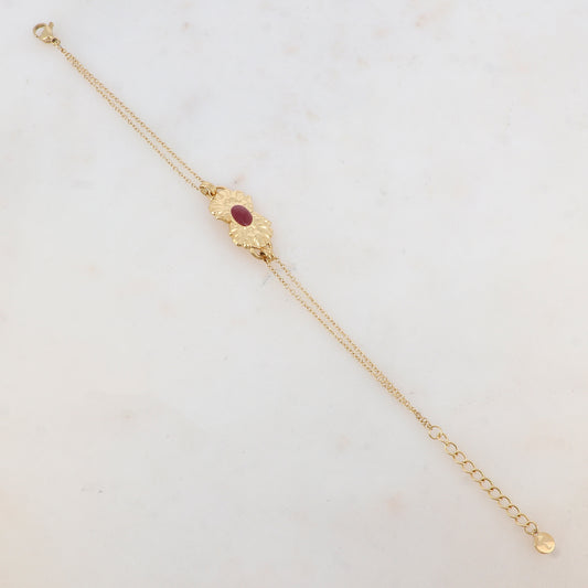 Bracelet deux rangs, 1 pièce ovale émaillée collée sur 2 feuilles