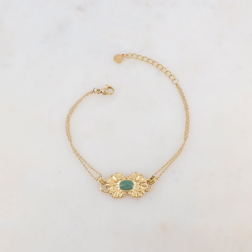 Bracelet deux rangs, 1 pièce ovale émaillée collée sur 2 feuilles