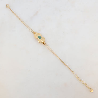Bracelet deux rangs, 1 pièce ovale émaillée collée sur 2 feuilles