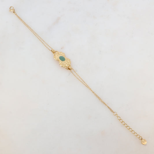 Bracelet deux rangs, 1 pièce ovale émaillée collée sur 2 feuilles