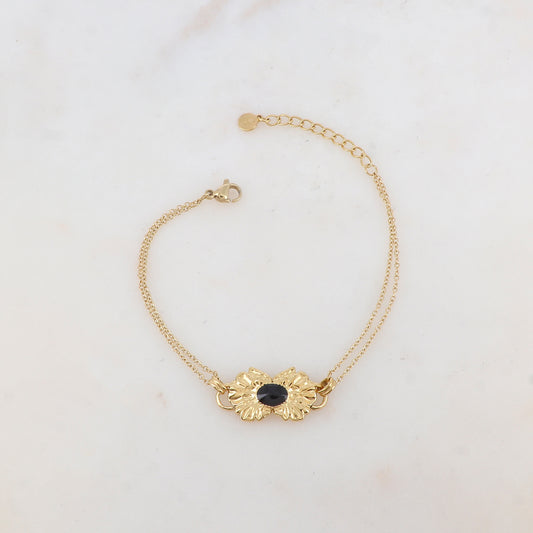 Bracelet deux rangs, 1 pièce ovale émaillée collée sur 2 feuilles