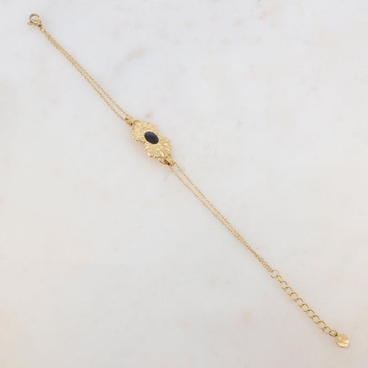 Bracelet deux rangs, 1 pièce ovale émaillée collée sur 2 feuilles