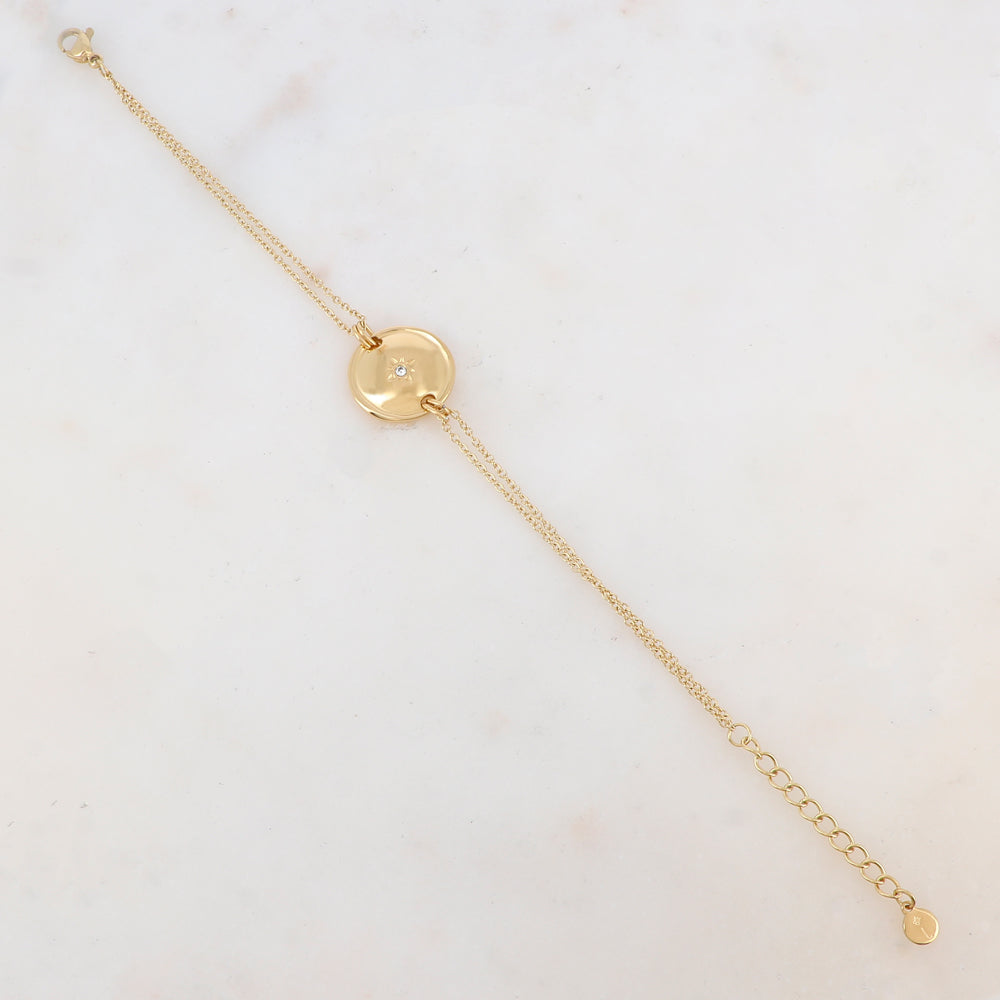 Bracelet deux rangs avec anneaux, pièce carrée, étoile et strass