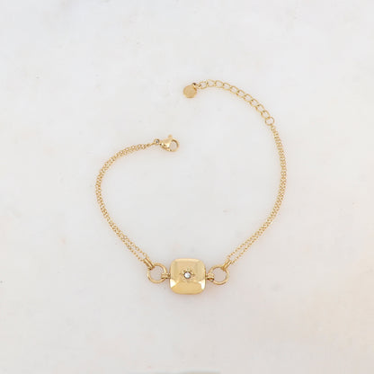 Bracelet deux rangs avec anneaux, pièce carrée, étoile et strass