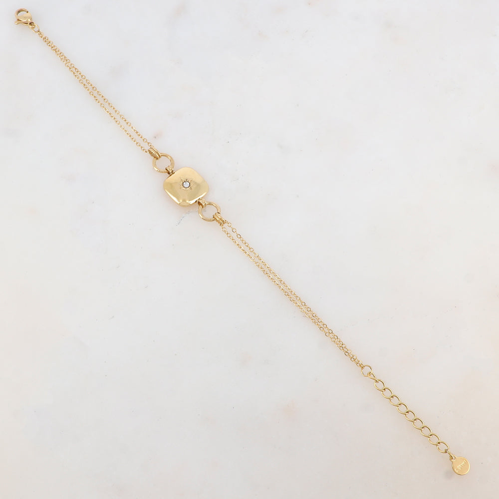 Bracelet deux rangs avec anneaux, pièce carrée, étoile et strass