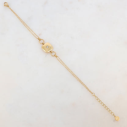 Bracelet deux rangs avec anneaux, pièce carrée, étoile et strass