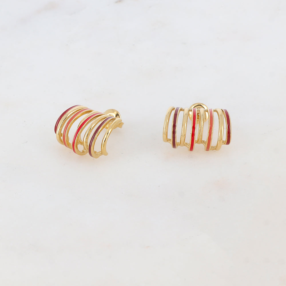 Créoles à puce 8 rangs avec effet lisse et émaillées 1,4 x 1,9 cm.