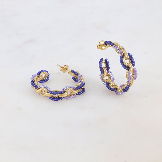 Créoles à puce style multi-ronds entrelacés avec des perles de rocailles 3,4 cm.