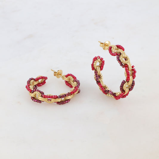 Créoles à puce style multi-ronds entrelacés avec des perles de rocailles 3,4 cm.