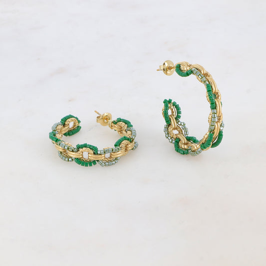 Créoles à puce style multi-ronds entrelacés avec des perles de rocailles 3,4 cm.