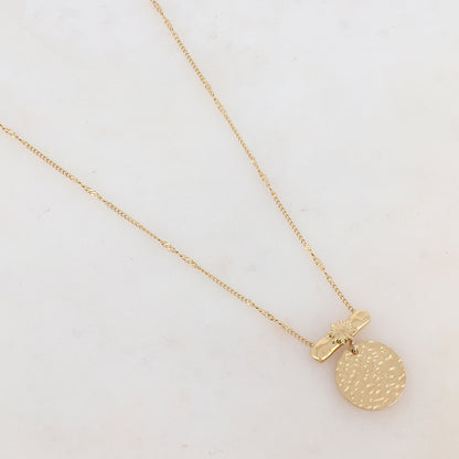 Collier avec pièce géométrique, étoile, pendentif rond martelé (40+7CM)