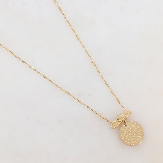 Collier avec pièce géométrique, étoile, pendentif rond martelé (40+7CM)