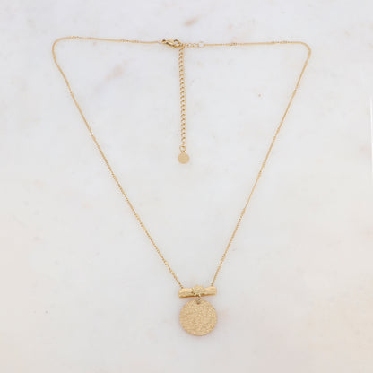 Collier avec pièce géométrique, étoile, pendentif rond martelé (40+7CM)
