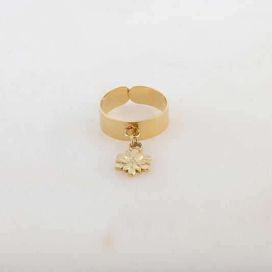 Bague lisse avec pampille fleur
