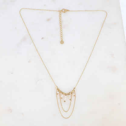 Collier avec chaînes tombantes, petites rondelles et perles d'eau douce (40+5CM)
