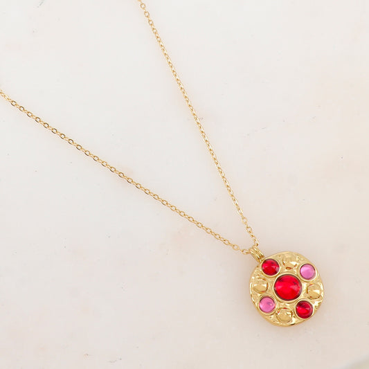 Collier avec pendentif rond et 5 pâtes de verre rondes (40+5CM)