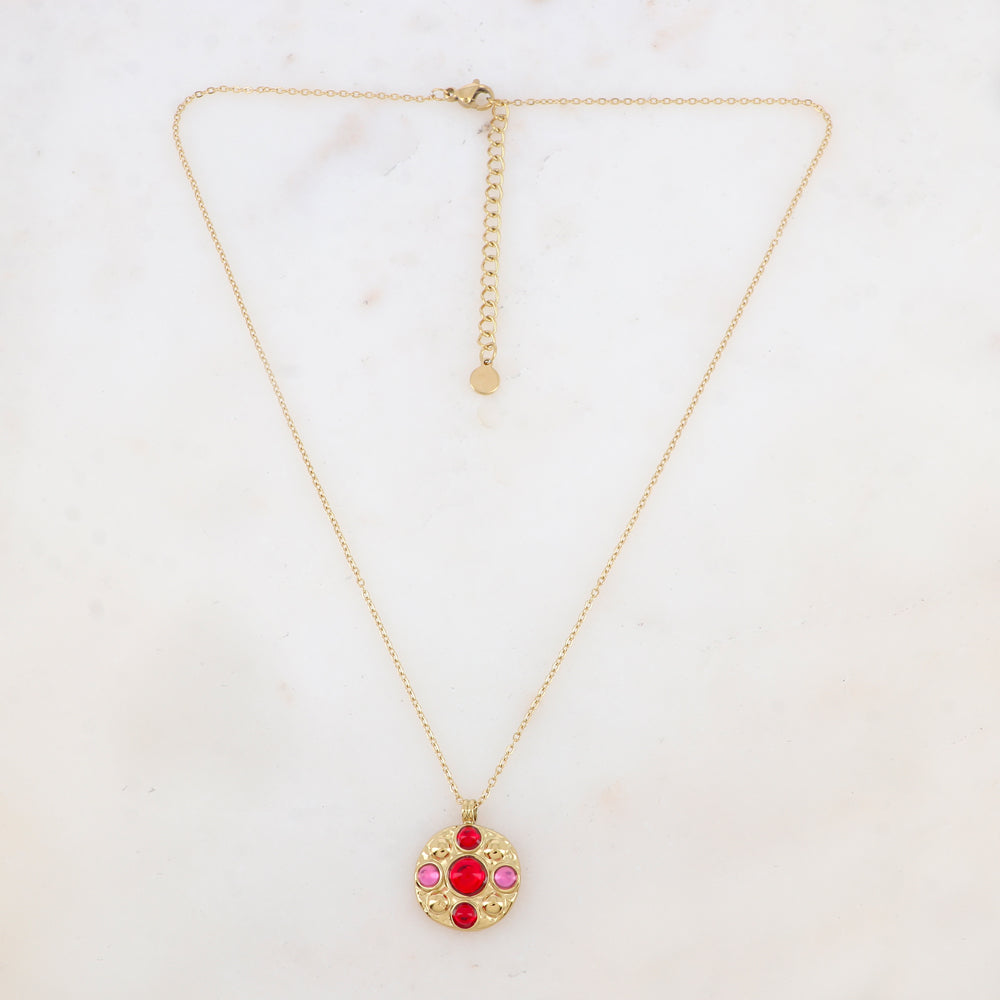 Collier avec pendentif rond et 5 pâtes de verre rondes (40+5CM)