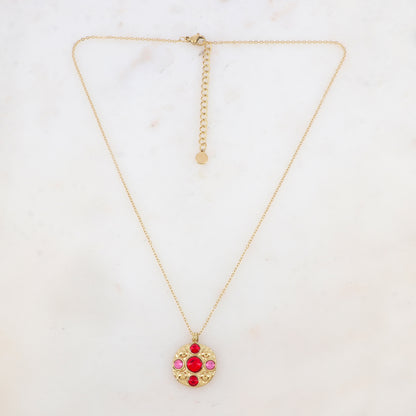 Collier avec pendentif rond et 5 pâtes de verre rondes (40+5CM)