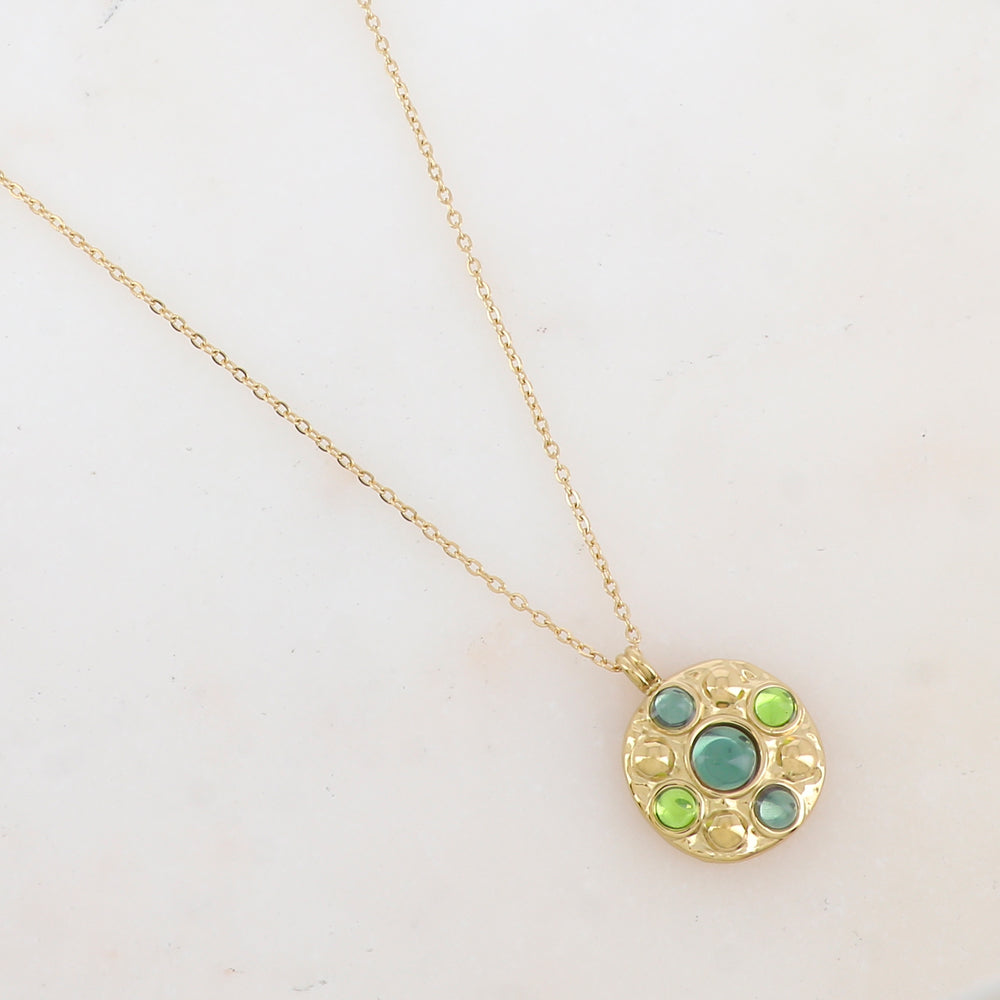 Collier avec pendentif rond et 5 pâtes de verre rondes (40+5CM)