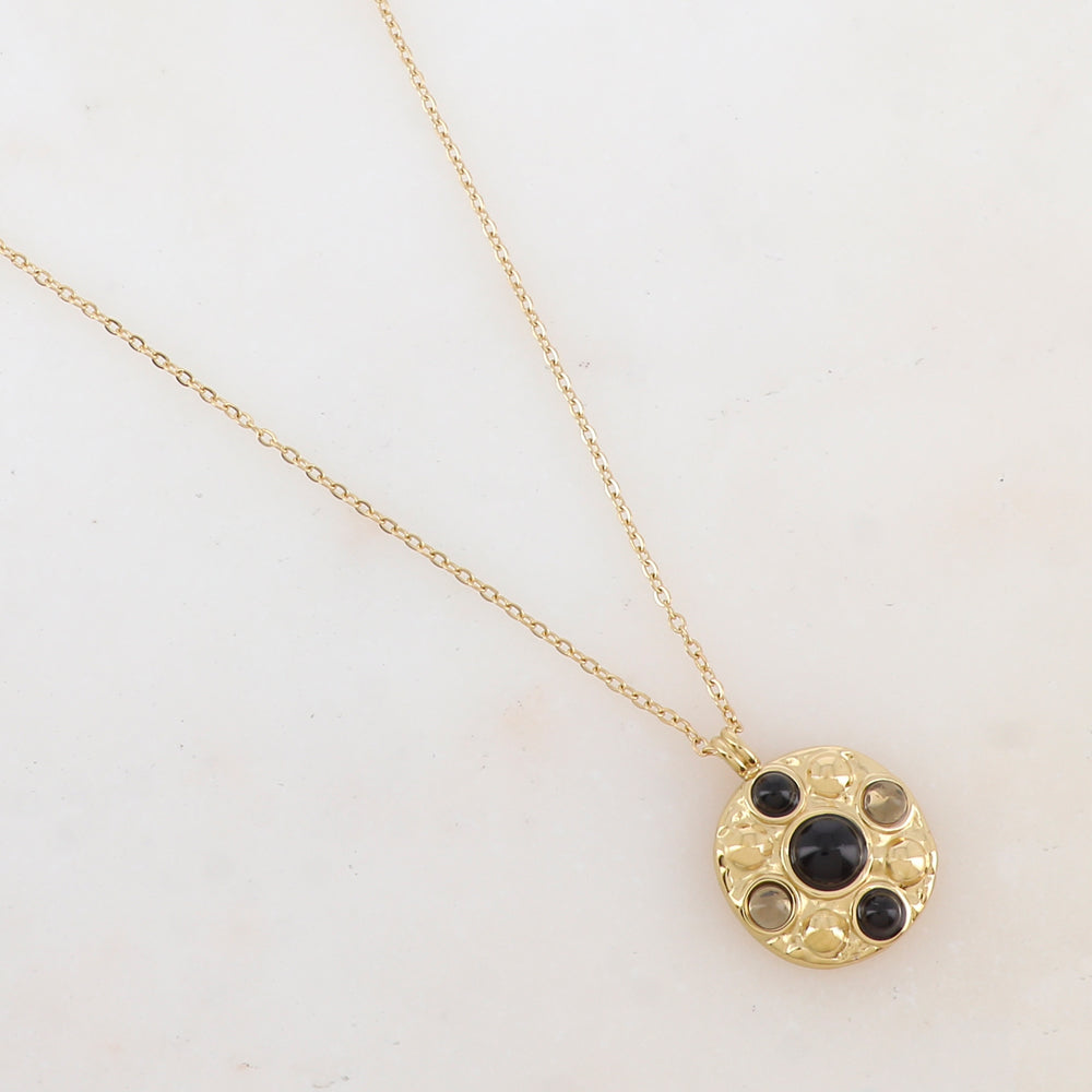Collier avec pendentif rond et 5 pâtes de verre rondes (40+5CM)
