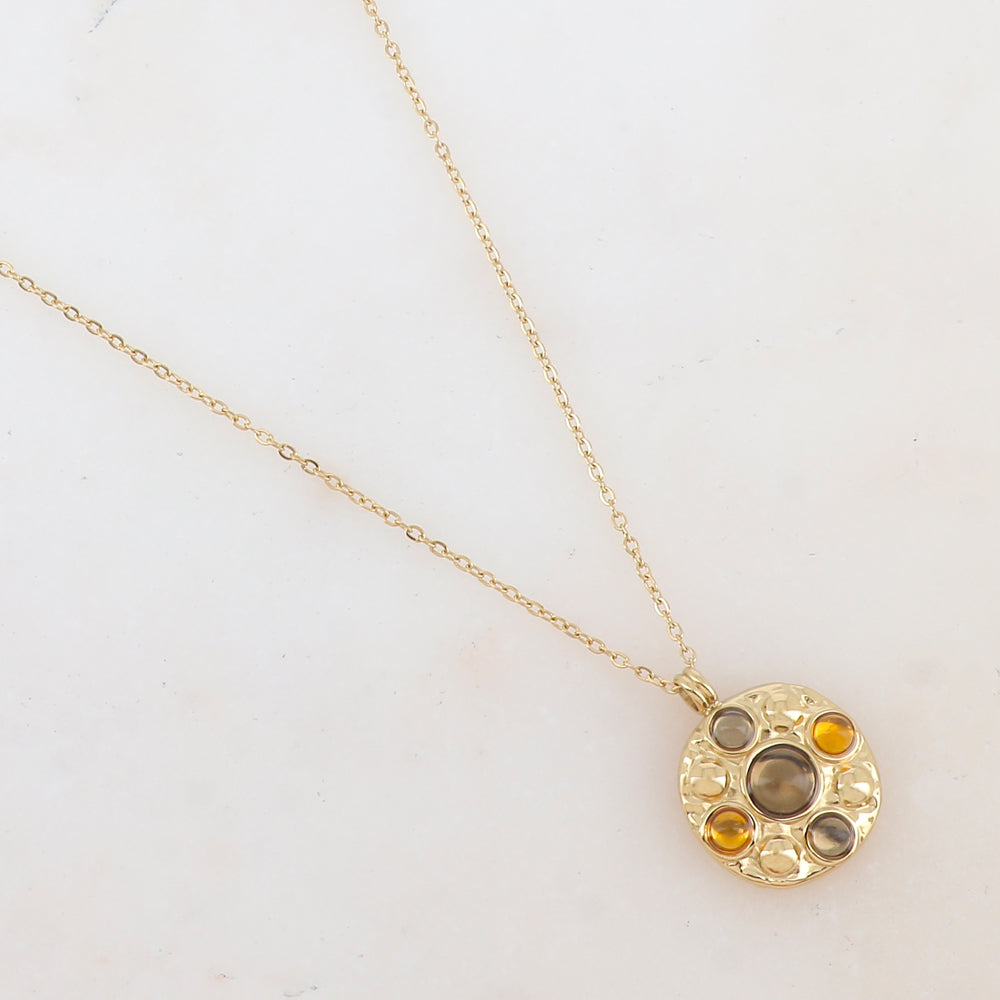 Collier avec pendentif rond et 5 pâtes de verre rondes (40+5CM)