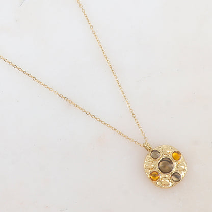 Collier avec pendentif rond et 5 pâtes de verre rondes (40+5CM)