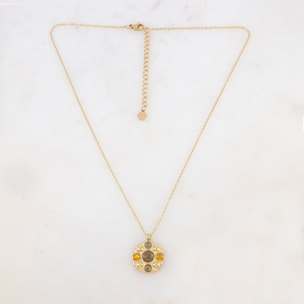 Collier avec pendentif rond et 5 pâtes de verre rondes (40+5CM)