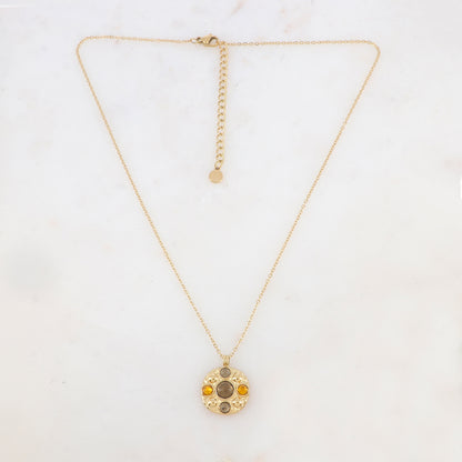 Collier avec pendentif rond et 5 pâtes de verre rondes (40+5CM)