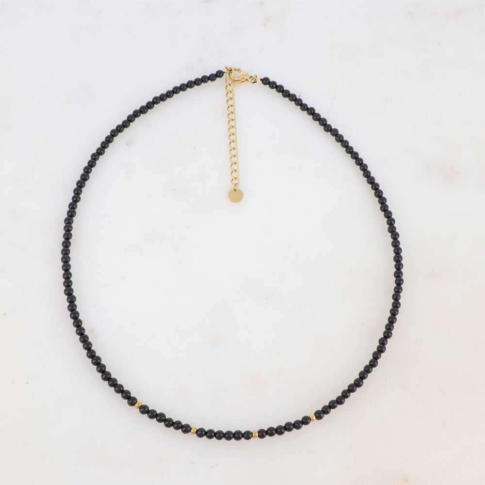 Collier avec perles en acier inoxydable et en pierre naturelle (38+5CM)