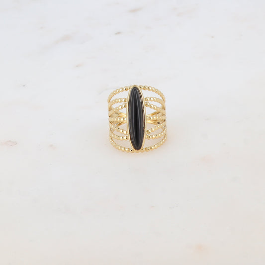 Bague multi-rangs style semainier croisée avec pierre naturelle - Onyx