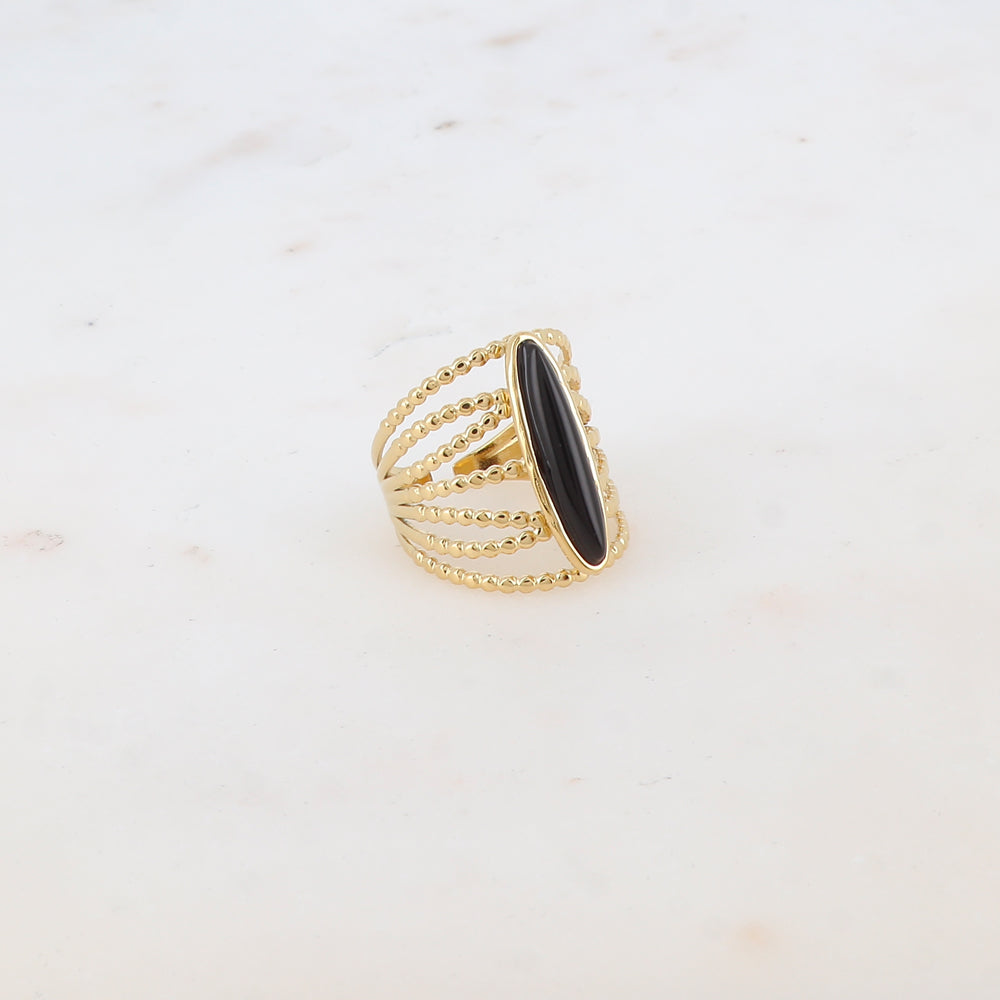 Bague multi-rangs style semainier croisée avec pierre naturelle - Onyx