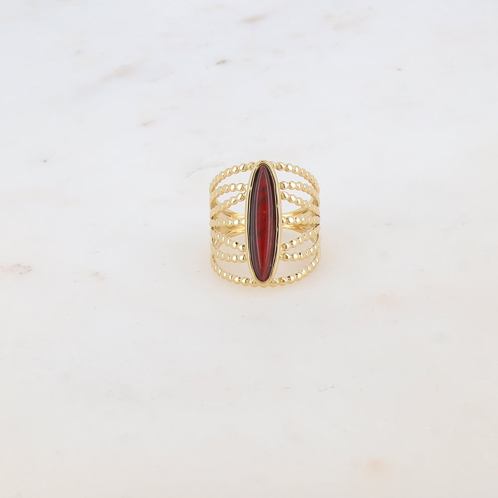 Bague multi-rangs style semainier croisée avec pierre naturelle - Œil de taureau