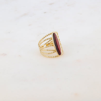 Bague multi-rangs style semainier croisée avec pierre naturelle - Œil de taureau
