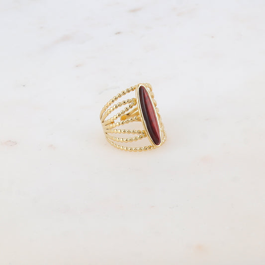 Bague multi-rangs style semainier croisée avec pierre naturelle - Œil de taureau