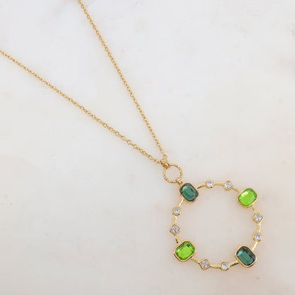 Sautoir avec pendentif anneau serti de strass blancs et de pâtes de verre (80+10CM)