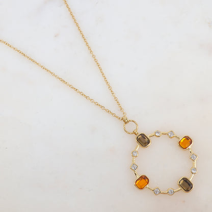 Sautoir avec pendentif anneau serti de strass blancs et de pâtes de verre (80+10CM)
