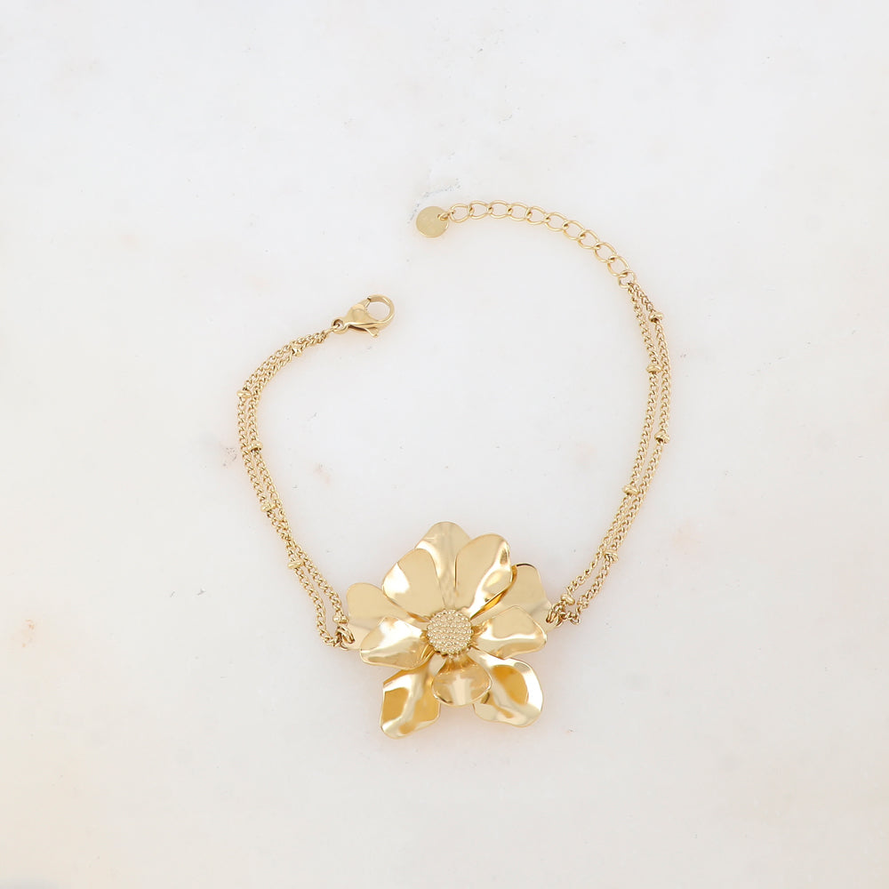 Bracelet deux rangs avec fleur