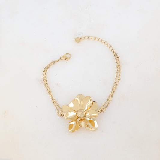 Bracelet deux rangs avec fleur