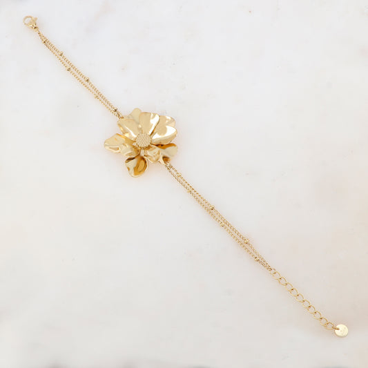 Bracelet deux rangs avec fleur