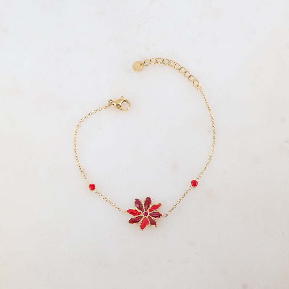 Bracelet avec fleur émaillée et strass