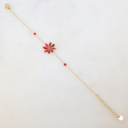 Bracelet avec fleur émaillée et strass