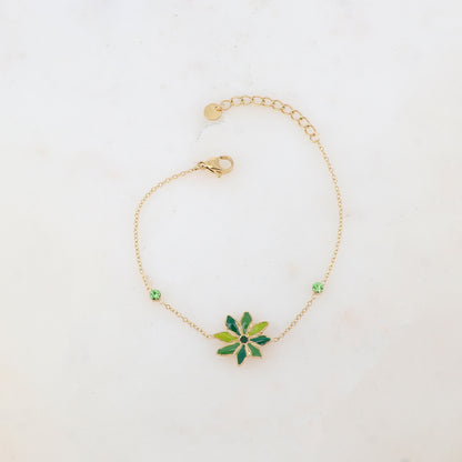 Bracelet avec fleur émaillée et strass