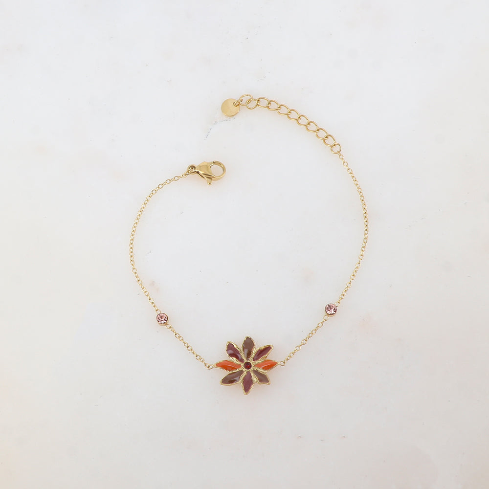 Bracelet avec fleur émaillée et strass