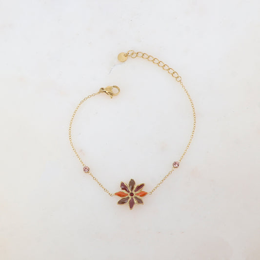 Bracelet avec fleur émaillée et strass