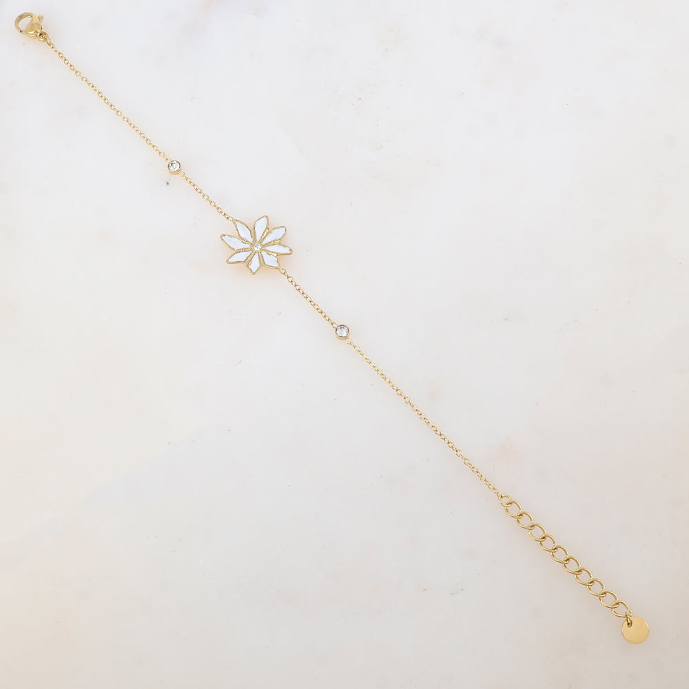 Bracelet avec fleur émaillée et strass