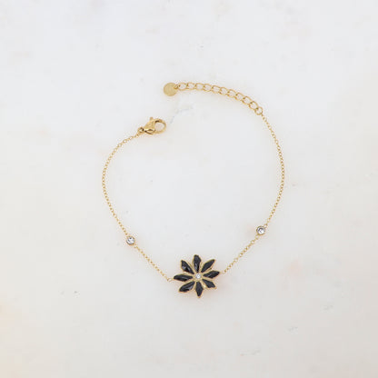 Bracelet avec fleur émaillée et strass