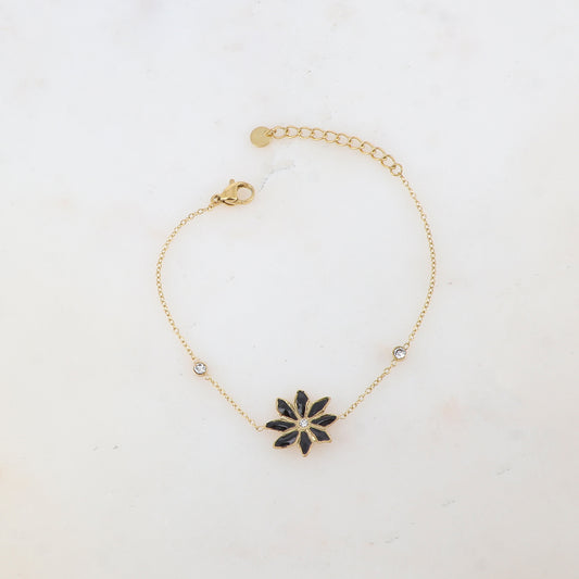 Bracelet avec fleur émaillée et strass