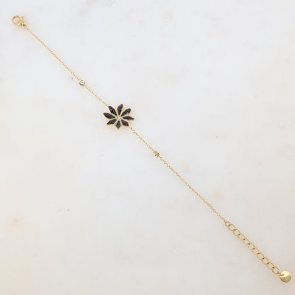 Bracelet avec fleur émaillée et strass