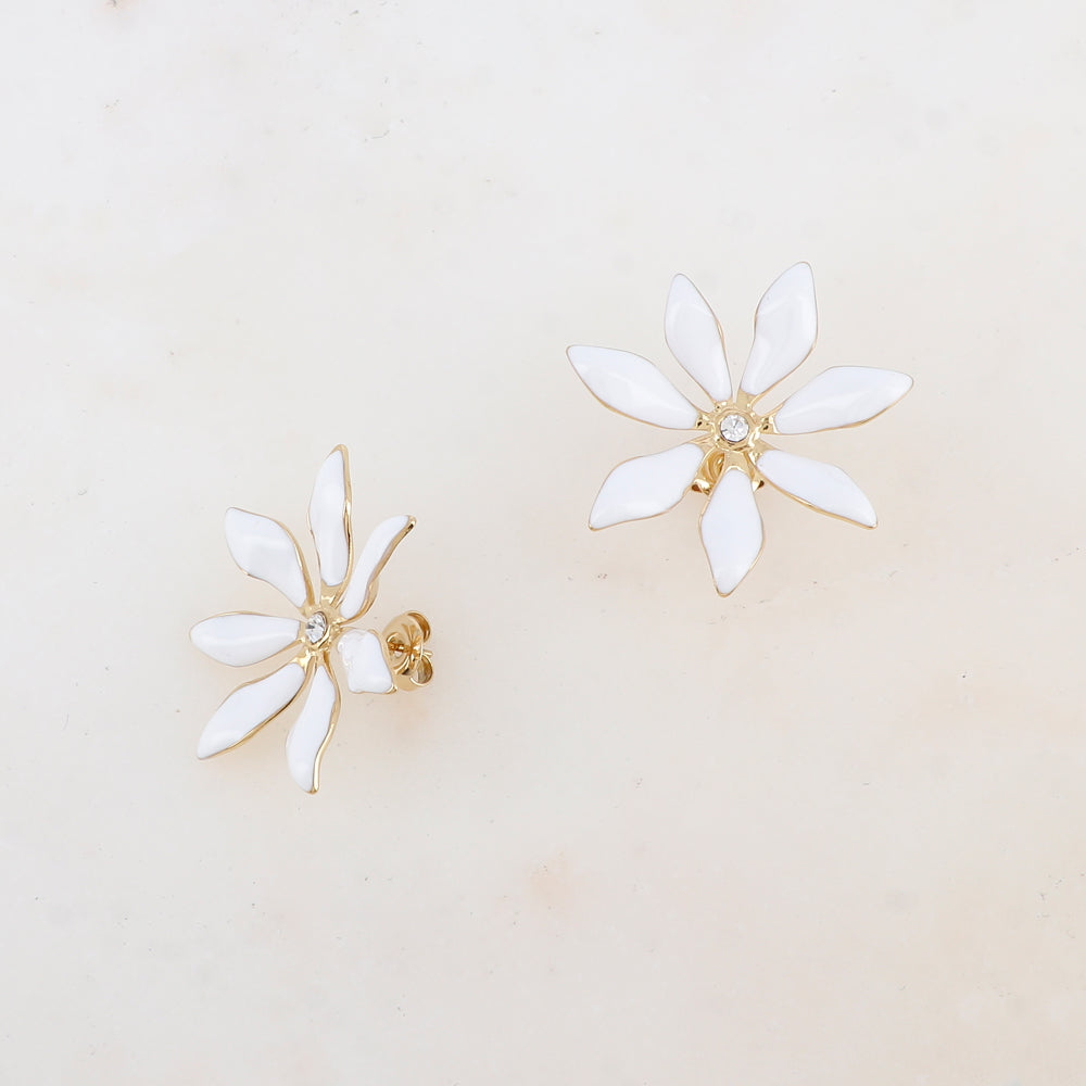 B.O à puce avec fleur émaillée et strass 3 x 3 cm.